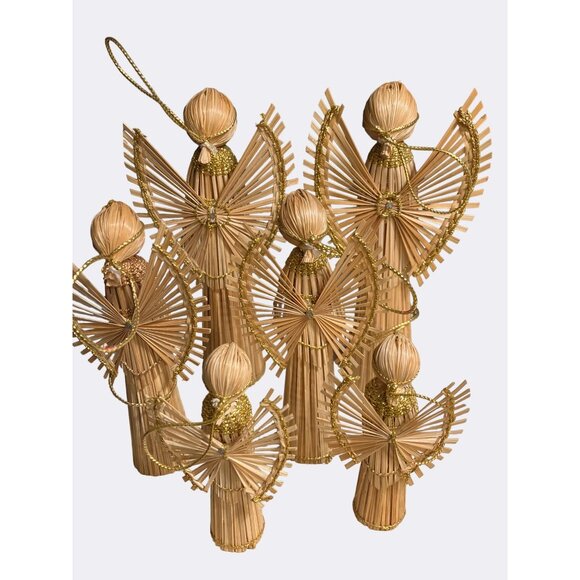 Handcrafted Wood Stick Christmas Angel Decoration Ornaments Set of Six - Picture 8 of 9